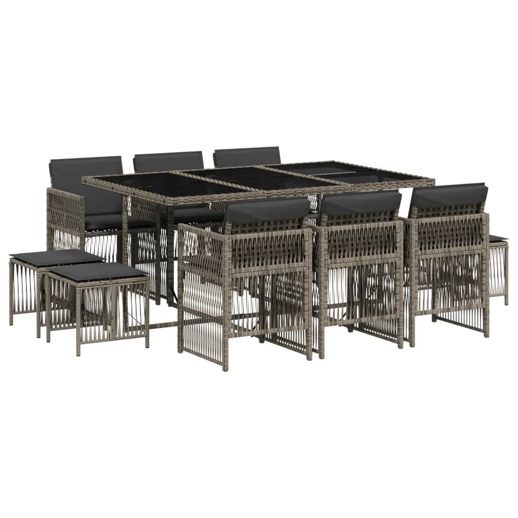 Set da Pranzo da Giardino 11pz con Cuscini in Polyrattan Grigio - homemem39