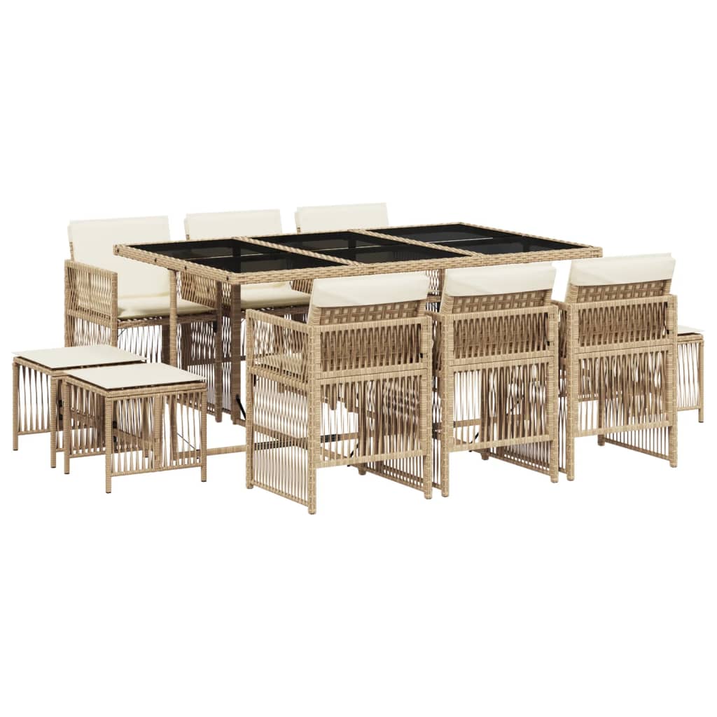 Set da Pranzo da Giardino 11 pz con Cuscini Beige in Polyrattan - homemem39