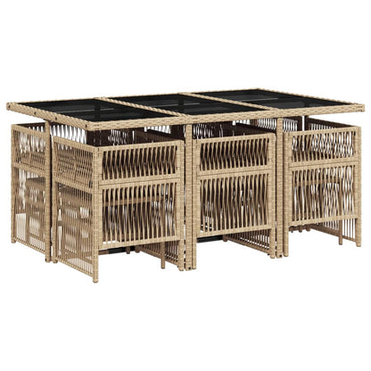 Set da Pranzo da Giardino 11 pz con Cuscini Beige in Polyrattan - homemem39