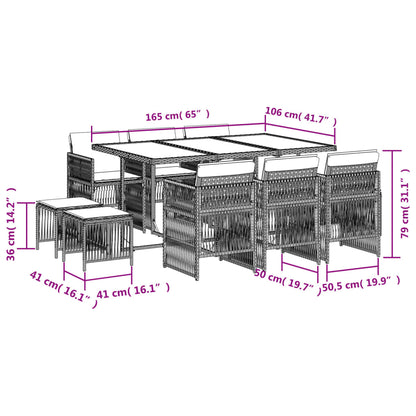 Set Pranzo Giardino 11pz con Cuscini Grigio Chiaro Polyrattan