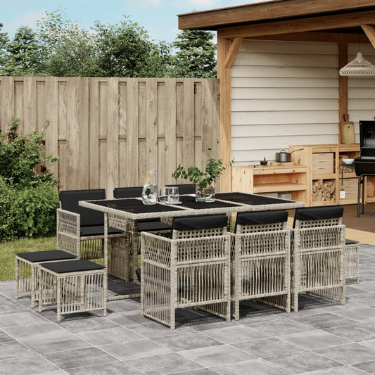 Set Pranzo Giardino 11pz con Cuscini Grigio Chiaro Polyrattan - homemem39