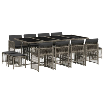 Set da Pranzo da Giardino 13pz con Cuscini Grigio in Polyrattan - homemem39