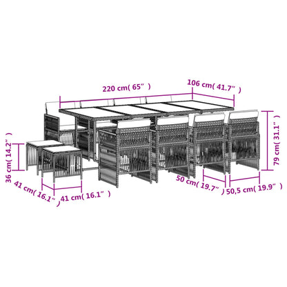 Set da Pranzo da Giardino 13pz con Cuscini Grigio in Polyrattan - homemem39