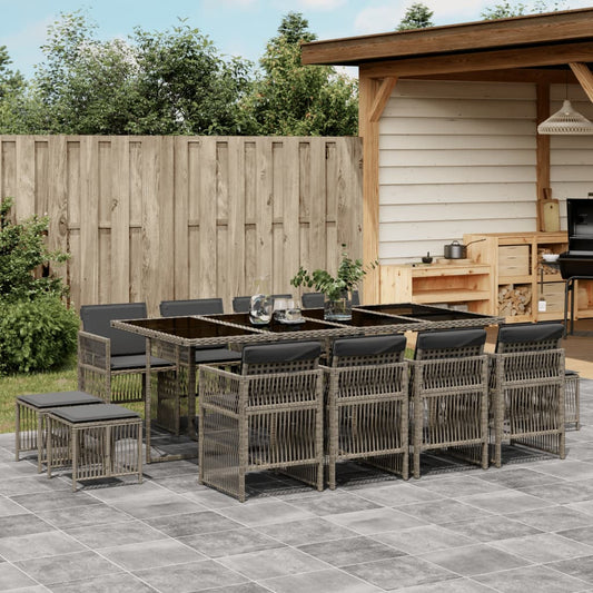 Set da Pranzo da Giardino 13pz con Cuscini Grigio in Polyrattan - homemem39