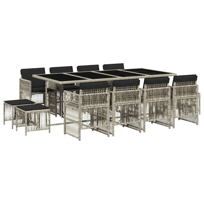 Set da Pranzo da Giardino 13pz con Cuscini Grigio in Polyrattan - homemem39