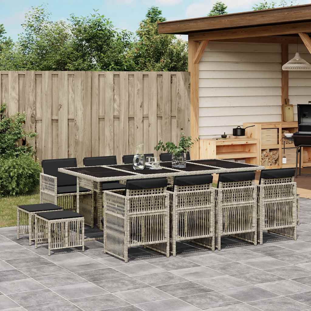 Set da Pranzo da Giardino 13pz con Cuscini Grigio in Polyrattan - homemem39