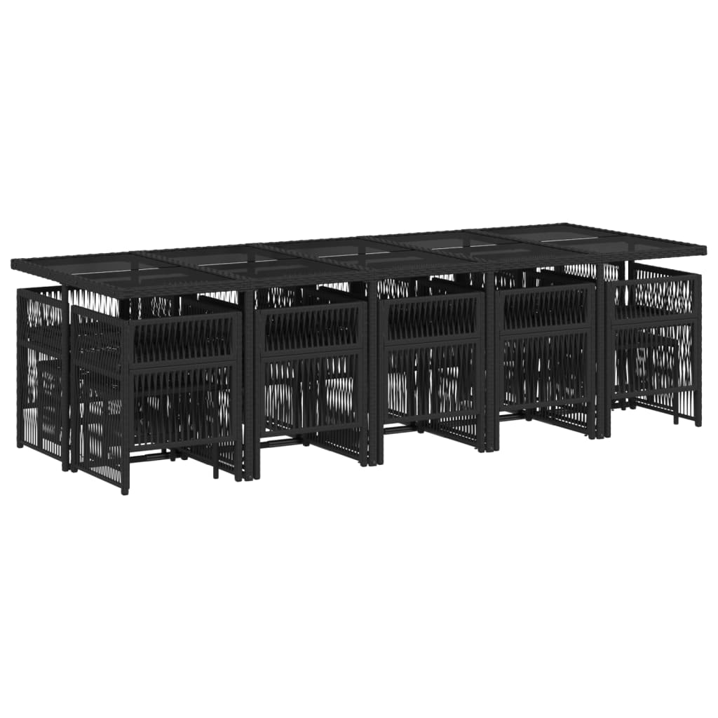 Set da Pranzo da Giardino 15 pz con Cuscini Nero in Polyrattan - homemem39