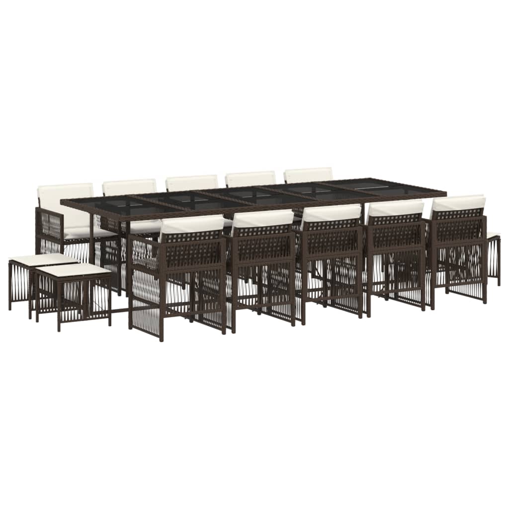 Set da Pranzo da Giardino 15 pz con Cuscini Marrone Polyrattan - homemem39