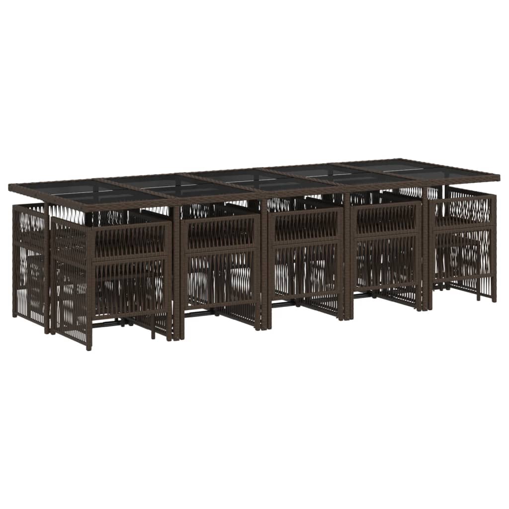 Set da Pranzo da Giardino 15 pz con Cuscini Marrone Polyrattan - homemem39