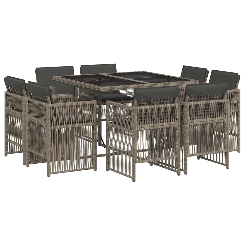 Set da Pranzo da Giardino 9 pz con Cuscini in Polyrattan Grigio | homemem39