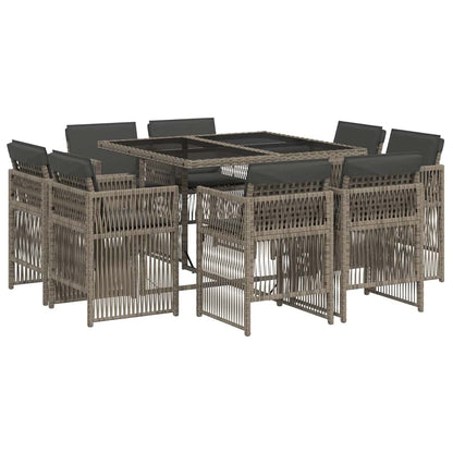 Set da Pranzo da Giardino 9 pz con Cuscini in Polyrattan Grigio | homemem39