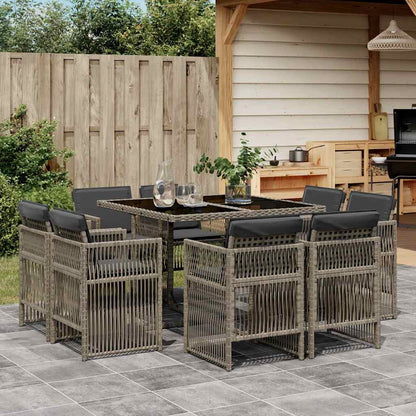 Set da Pranzo da Giardino 9 pz con Cuscini in Polyrattan Grigio | homemem39