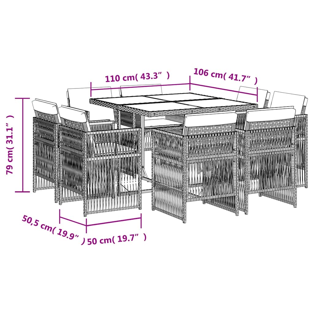 Set Pranzo da Giardino 9 pz con Cuscini Beige Misto Polyrattan | homemem39