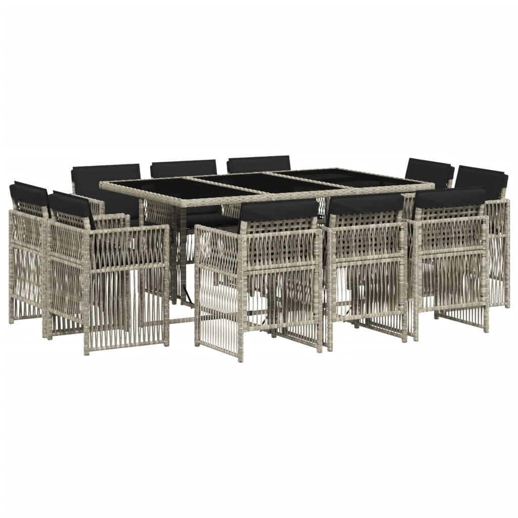 Set Pranzo Giardino 11pz con Cuscini Grigio Chiaro Polyrattan - homemem39
