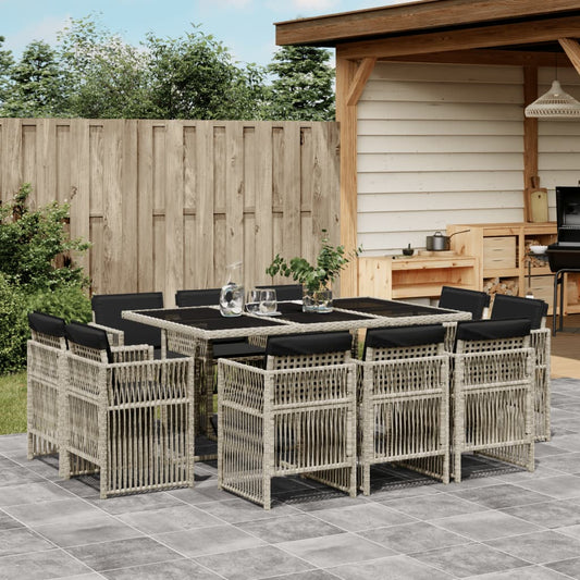 Set Pranzo Giardino 11pz con Cuscini Grigio Chiaro Polyrattan