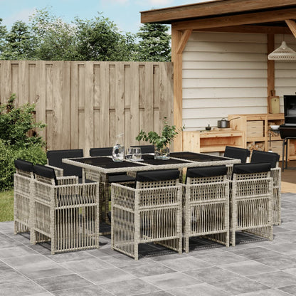 Set Pranzo Giardino 11pz con Cuscini Grigio Chiaro Polyrattan - homemem39
