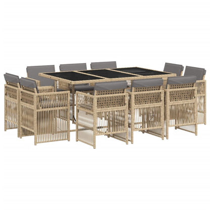 Set Pranzo da Giardino 11 pz con Cuscini Beige Misto Polyrattan - homemem39