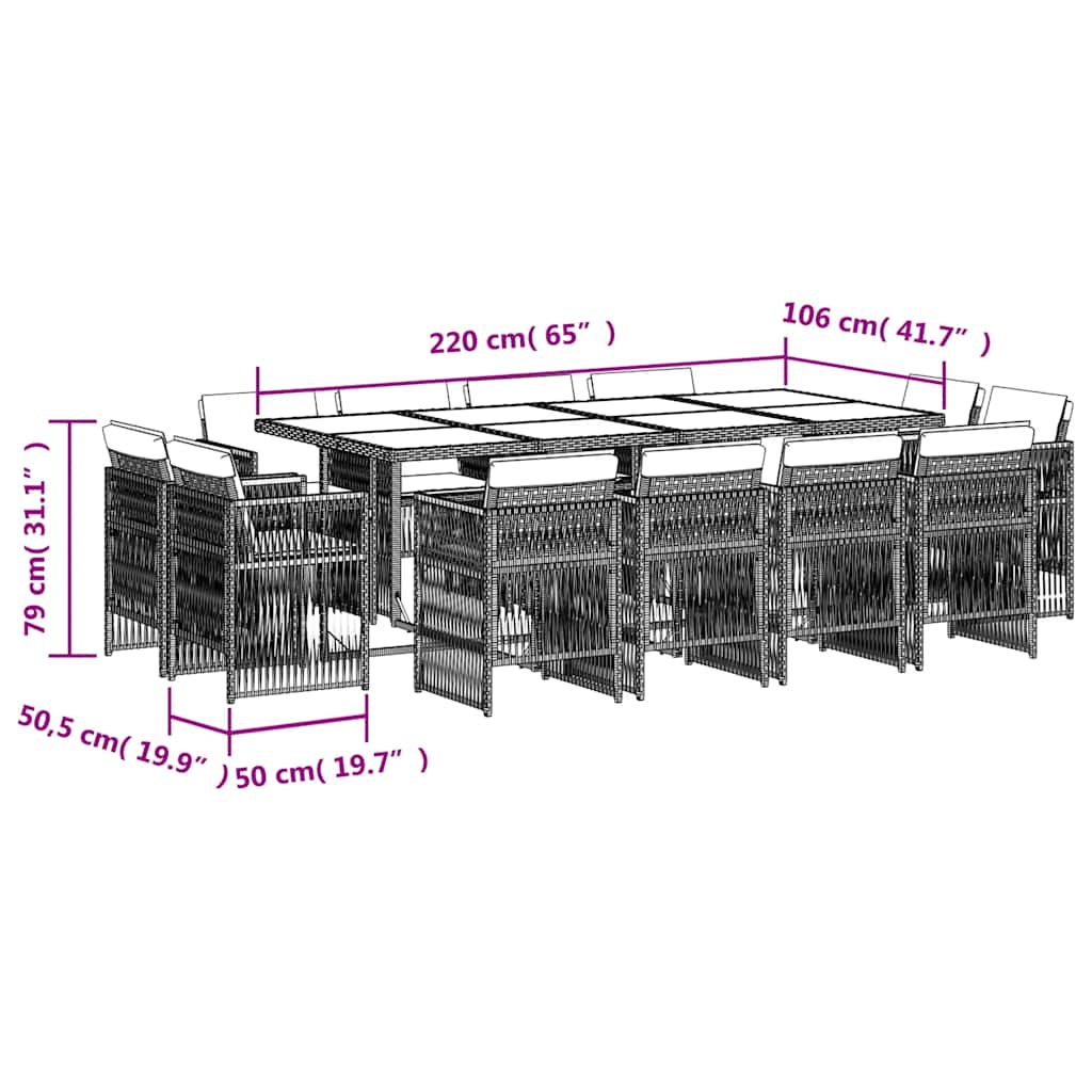 Set da Pranzo da Giardino 13pz con Cuscini Grigio in Polyrattan | homemem39