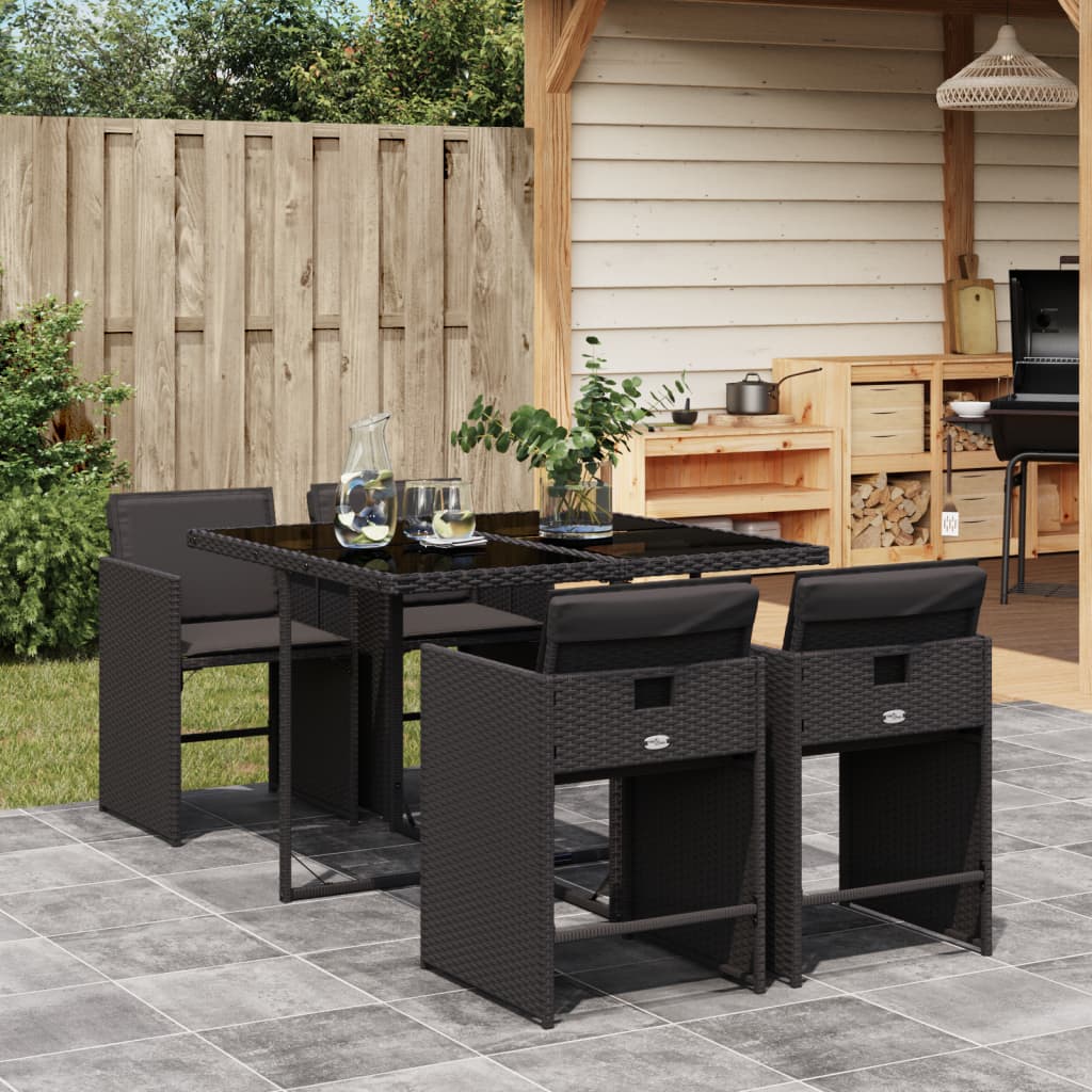 Set da Pranzo da Giardino 5 pz Nero con Cuscini in Polyrattan - homemem39