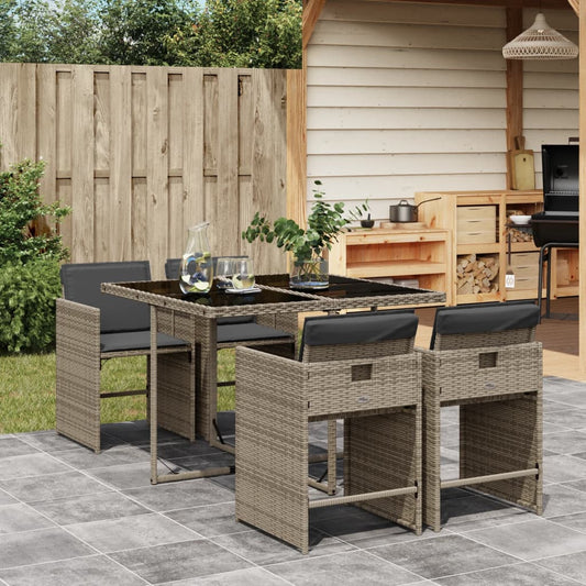 Set da Pranzo da Giardino 5 pz con Cuscini in Polyrattan Grigio