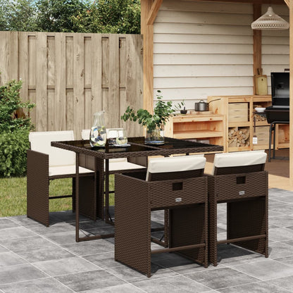 Set da Pranzo da Giardino 5pz con Cuscini in Polyrattan Marrone