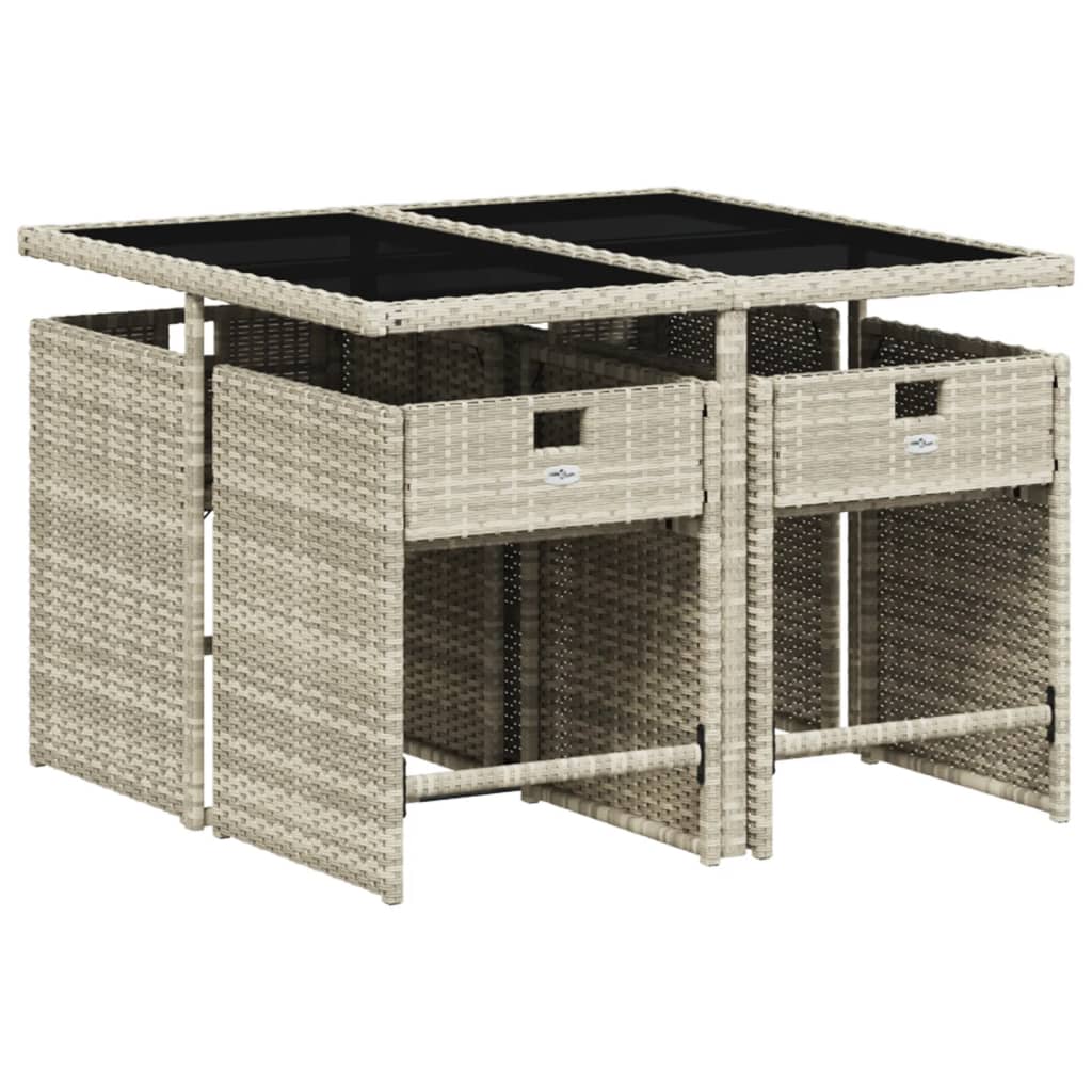 Set Pranzo da Giardino 5pz con Cuscini Grigio Chiaro Polyrattan - homemem39
