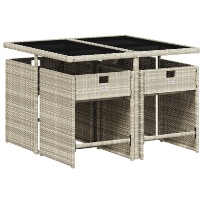 Set Pranzo da Giardino 5pz con Cuscini Grigio Chiaro Polyrattan - homemem39