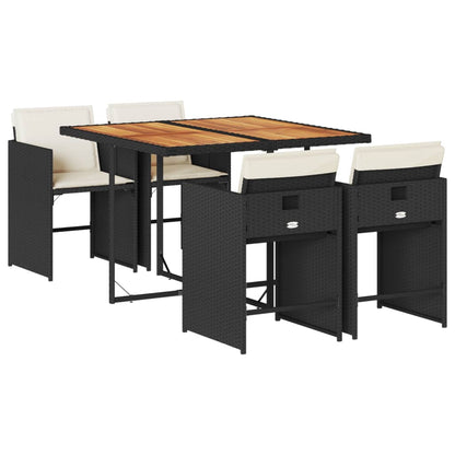 Set da Pranzo da Giardino 5 pz Nero con Cuscini in Polyrattan - homemem39