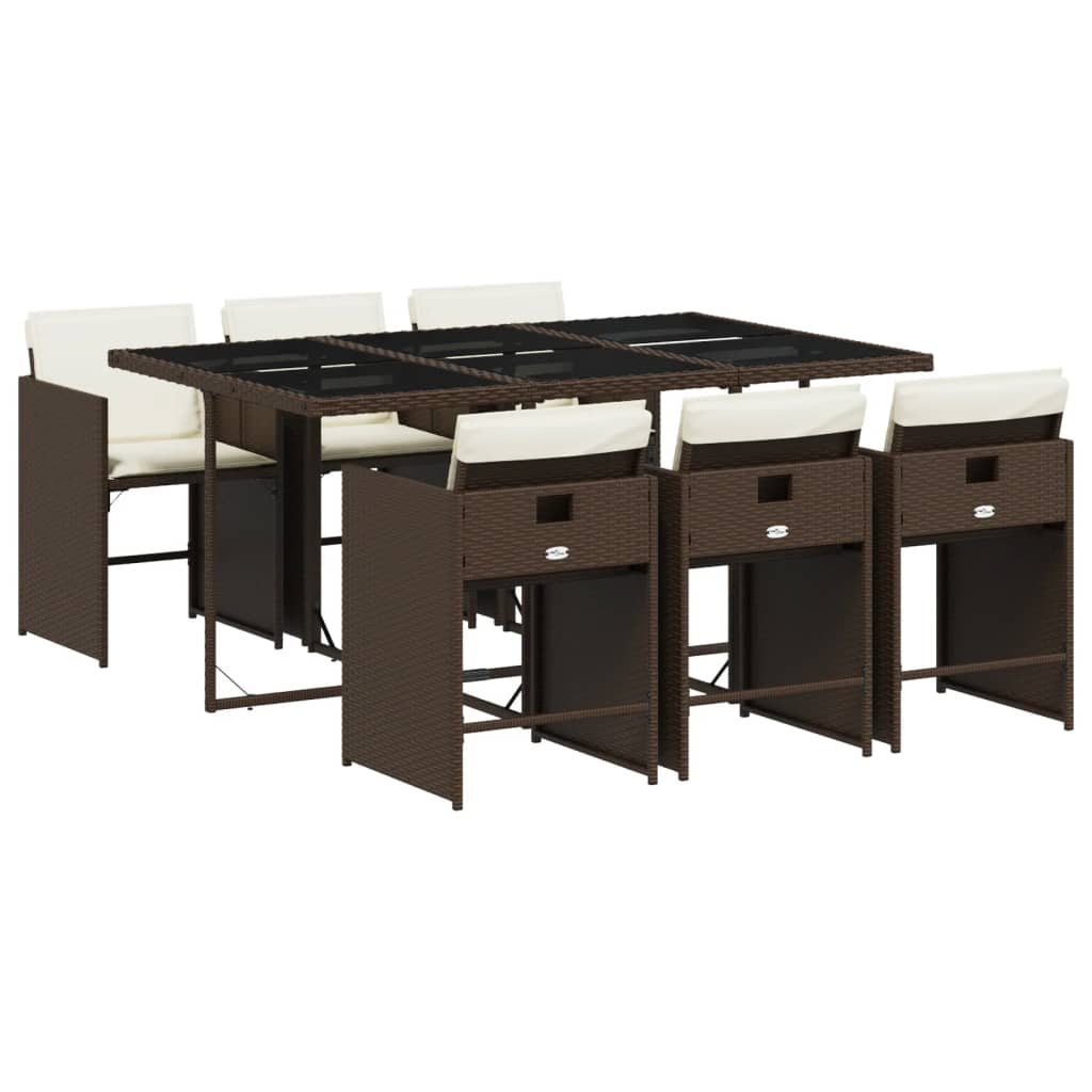 Set da Pranzo da Giardino 7pz con Cuscini in Polyrattan Marrone - homemem39