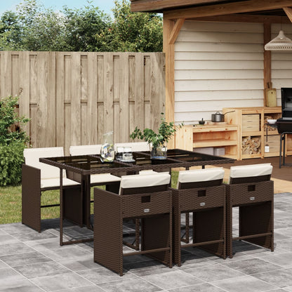 Set da Pranzo da Giardino 7pz con Cuscini in Polyrattan Marrone - homemem39