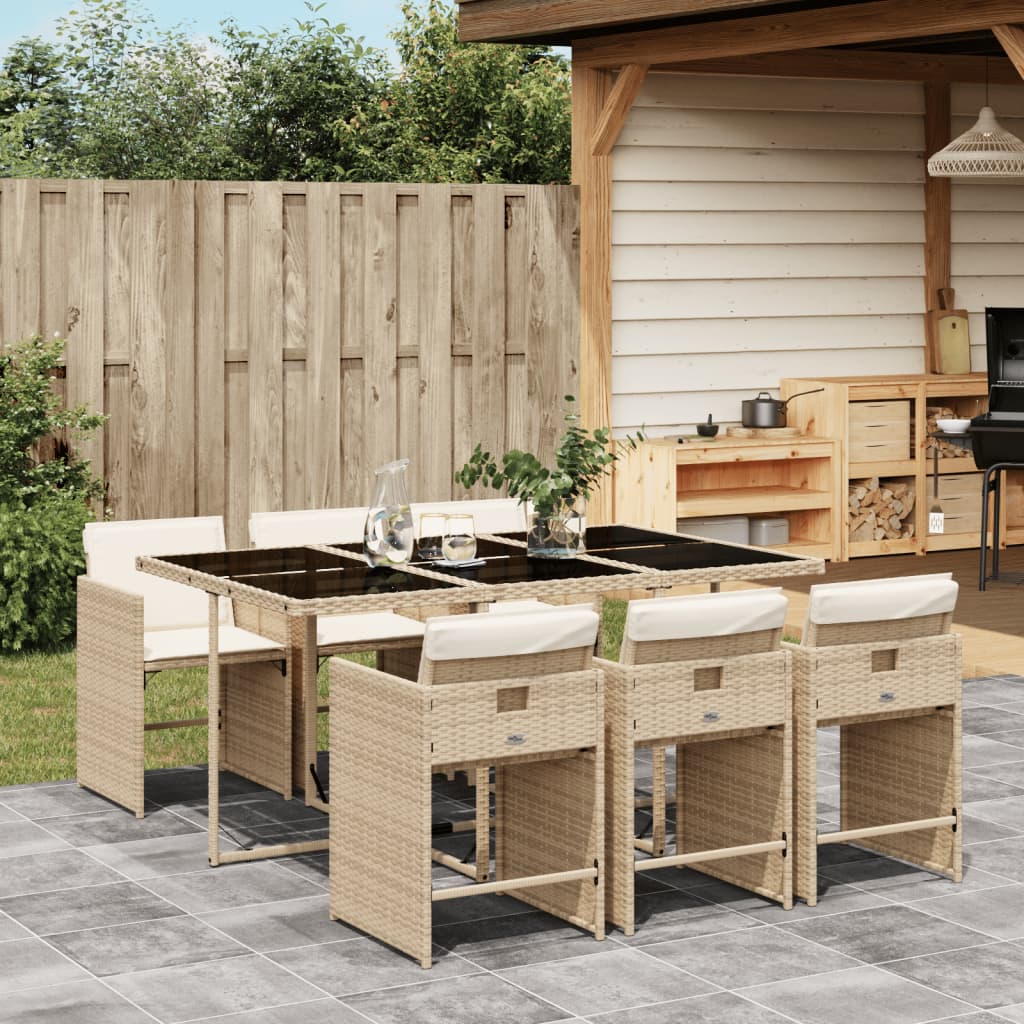 Set da Pranzo da Giardino 7 pz con Cuscini Beige in Polyrattan - homemem39