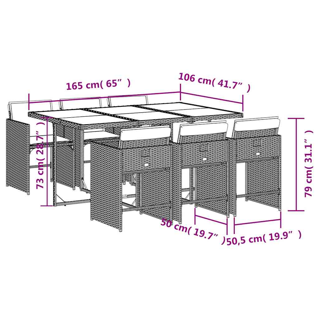 Set da Pranzo da Giardino 7 pz Cuscini Polyrattan Grigio Chiaro | homemem39