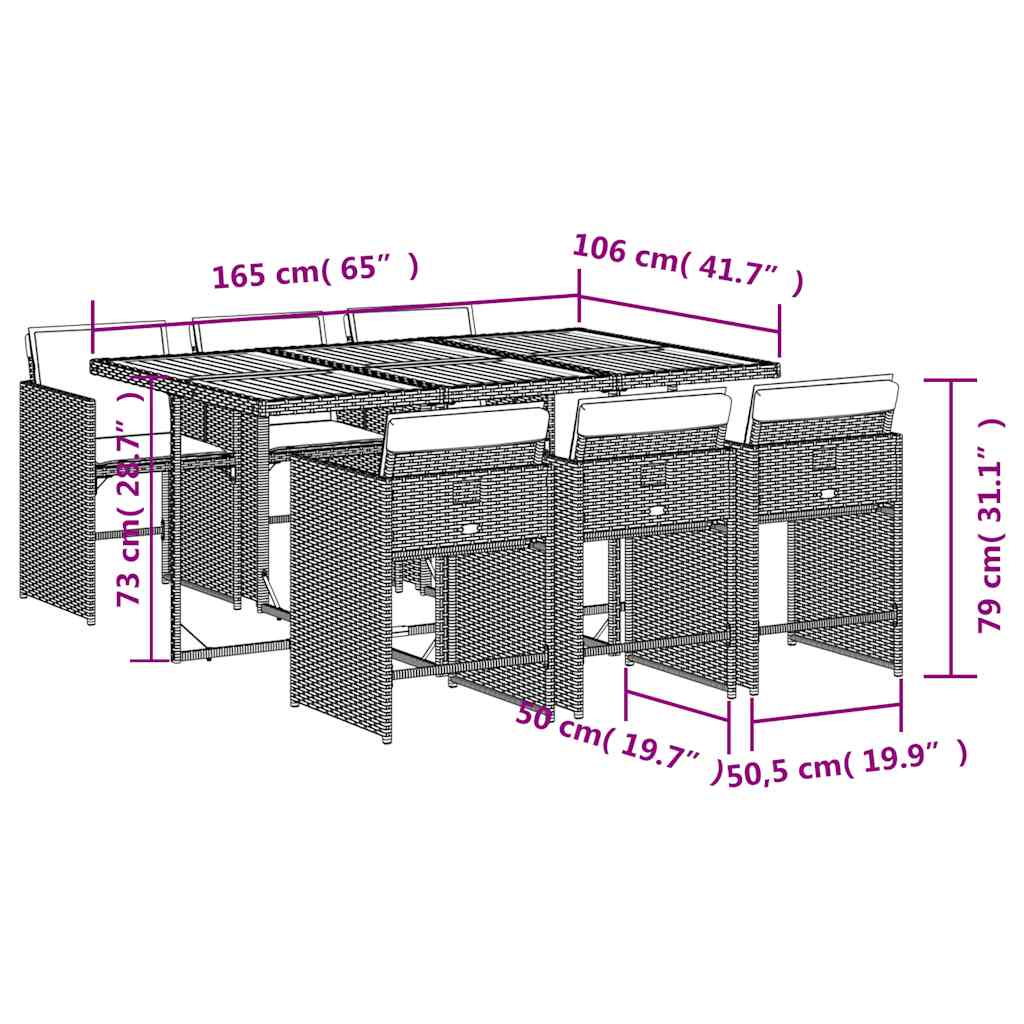 Set da Pranzo da Giardino 7 pz Nero con Cuscini in Polyrattan | homemem39