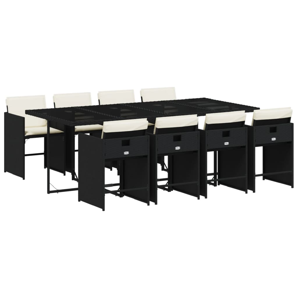 Set da Pranzo da Giardino 9 pz con Cuscini Nero in Polyrattan - homemem39