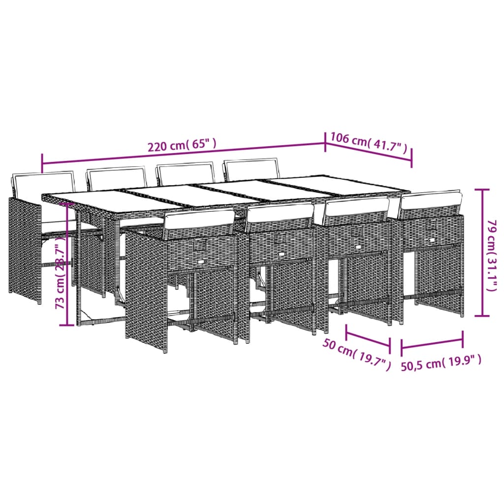 Set da Pranzo da Giardino 9 pz con Cuscini Nero in Polyrattan