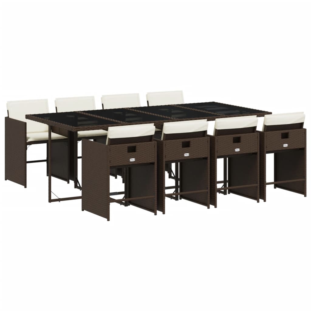 Set da Pranzo da Giardino 9pz con Cuscini Marrone in Polyrattan - homemem39