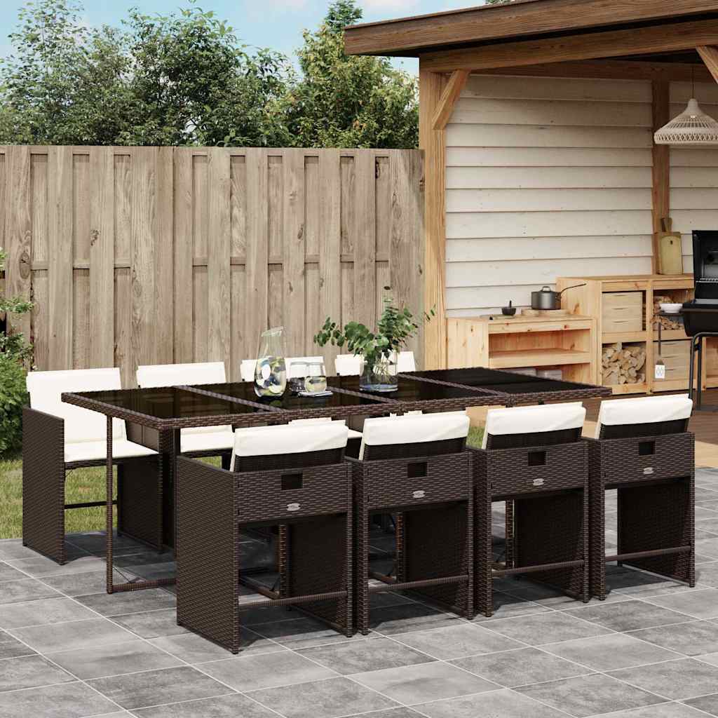 Set da Pranzo da Giardino 9pz con Cuscini Marrone in Polyrattan | homemem39
