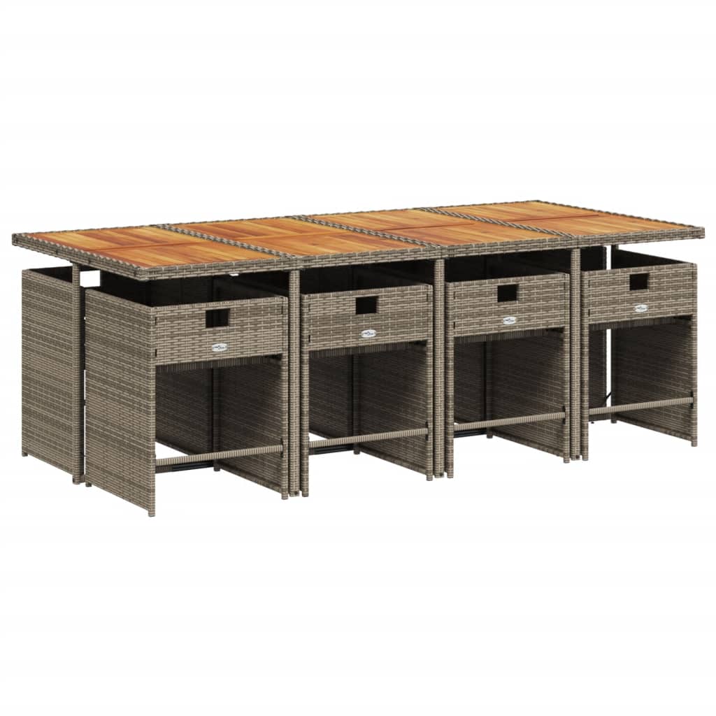 Set da Pranzo da Giardino 9 pz con Cuscini in Polyrattan Grigio - homemem39