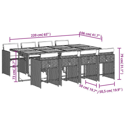 Set da Pranzo da Giardino 9 pz con Cuscini in Polyrattan Grigio