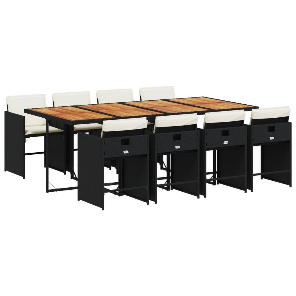 Set da Pranzo da Giardino 9 pz con Cuscini Nero in Polyrattan - homemem39