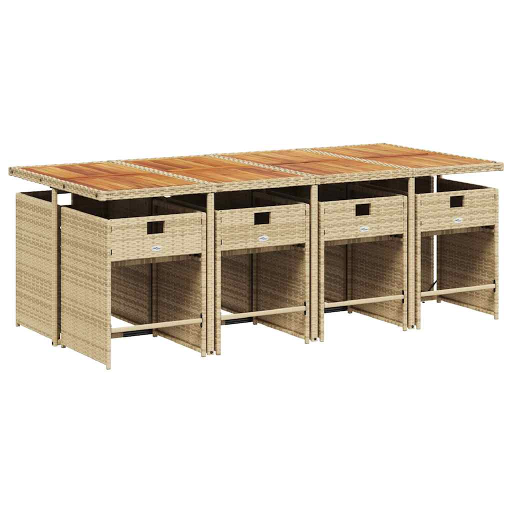 Set da Pranzo da Giardino 9 pz con Cuscini Beige in Polyrattan | homemem39