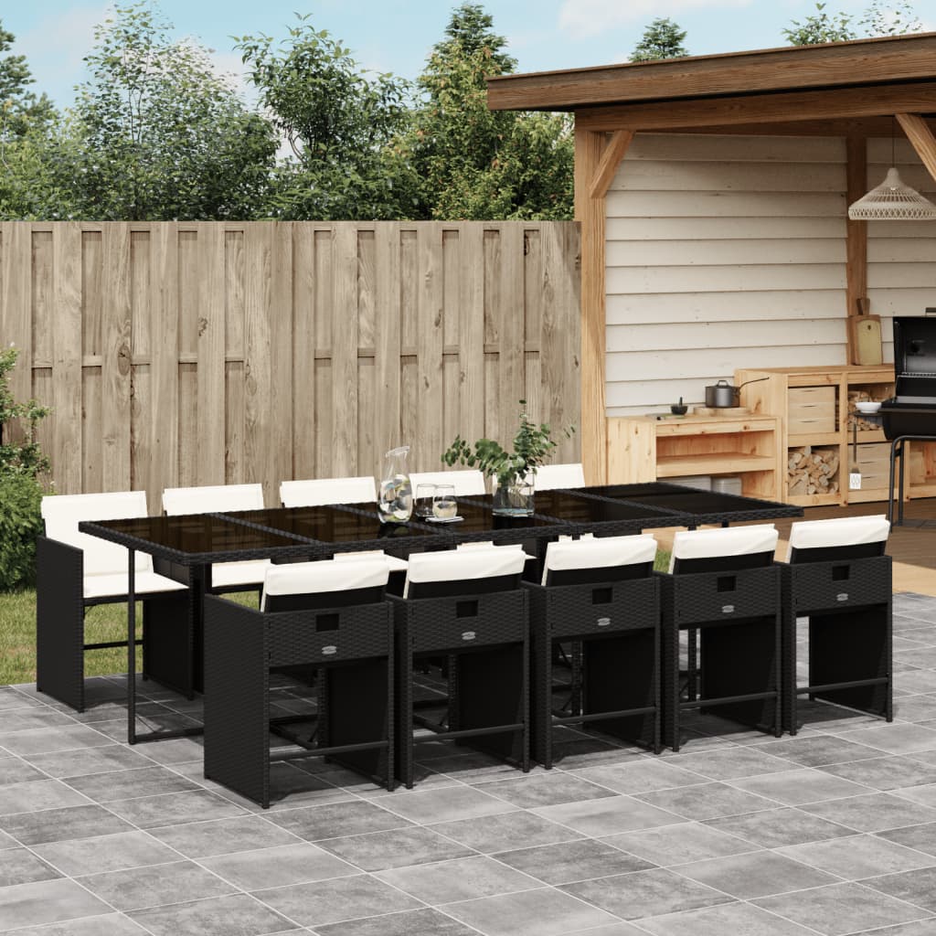 Set da Pranzo da Giardino 11 pz con Cuscini in Polyrattan Nero