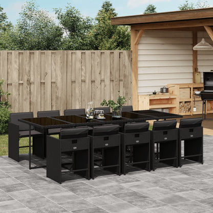 Set da Pranzo da Giardino 11 pz con Cuscini in Polyrattan Nero - homemem39