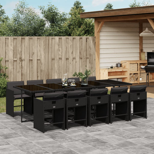 Set da Pranzo da Giardino 11 pz con Cuscini in Polyrattan Nero - homemem39