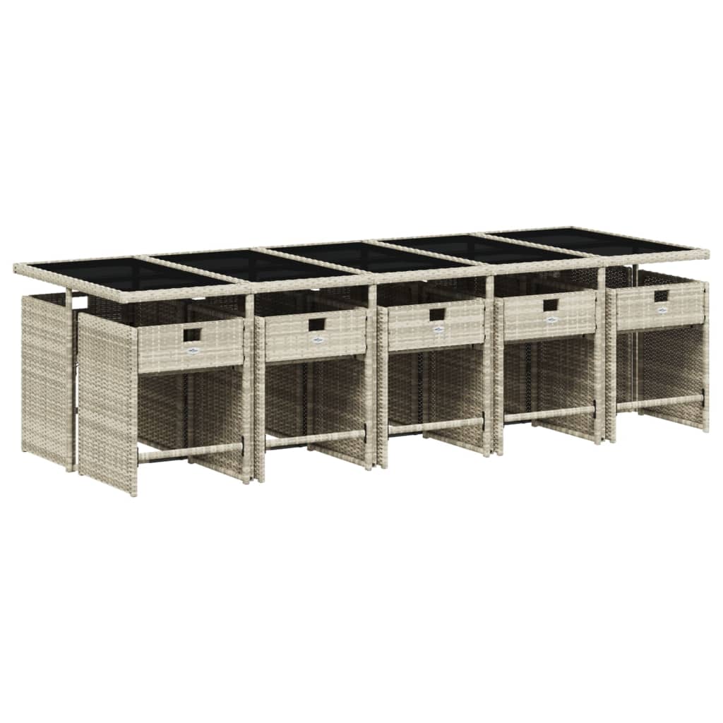 Set Pranzo Giardino 11pz con Cuscini Grigio Chiaro Polyrattan - homemem39