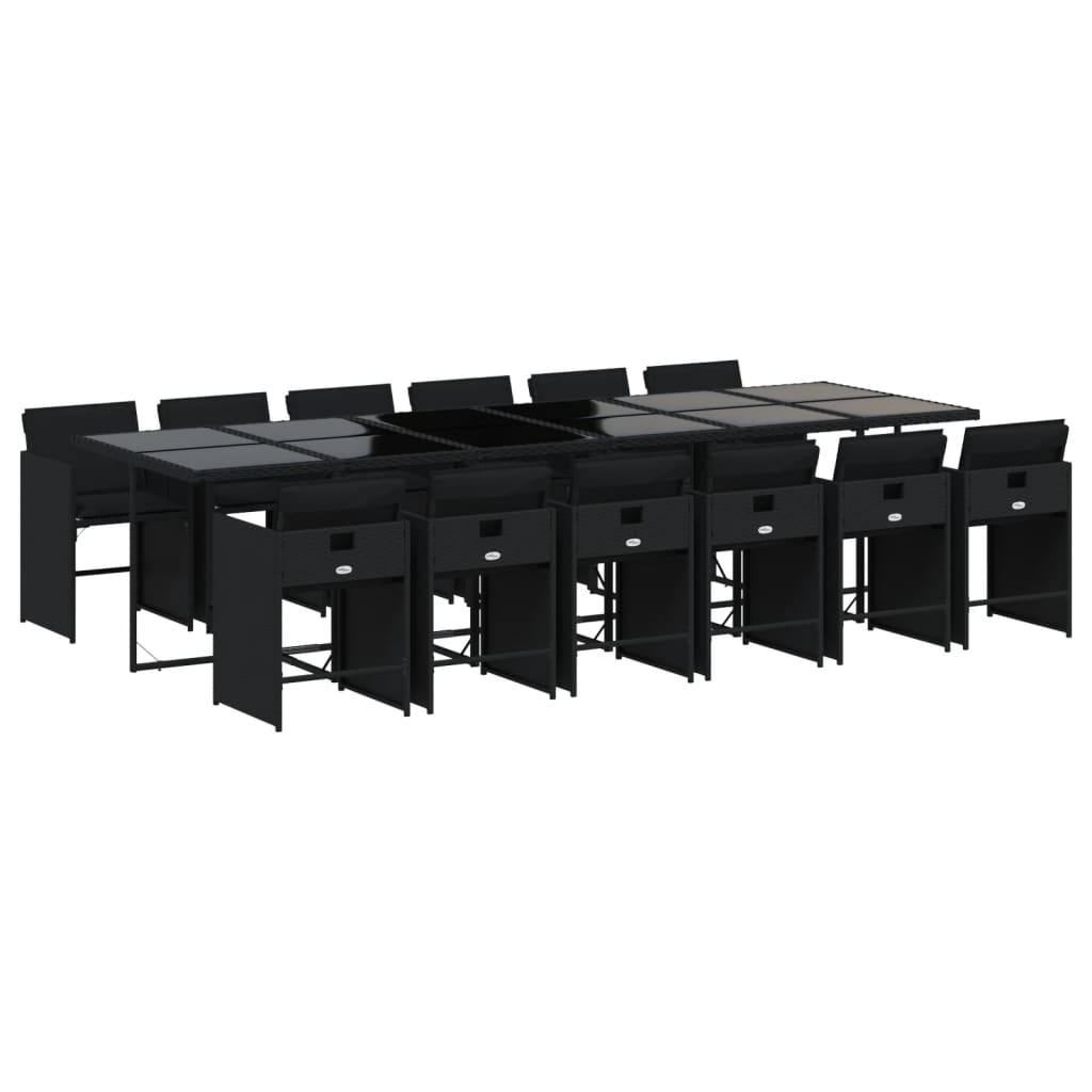 Set da Pranzo da Giardino 13pz con Cuscini Nero in Polyrattan - homemem39