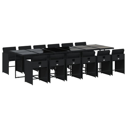 Set da Pranzo da Giardino 13pz con Cuscini Nero in Polyrattan - homemem39
