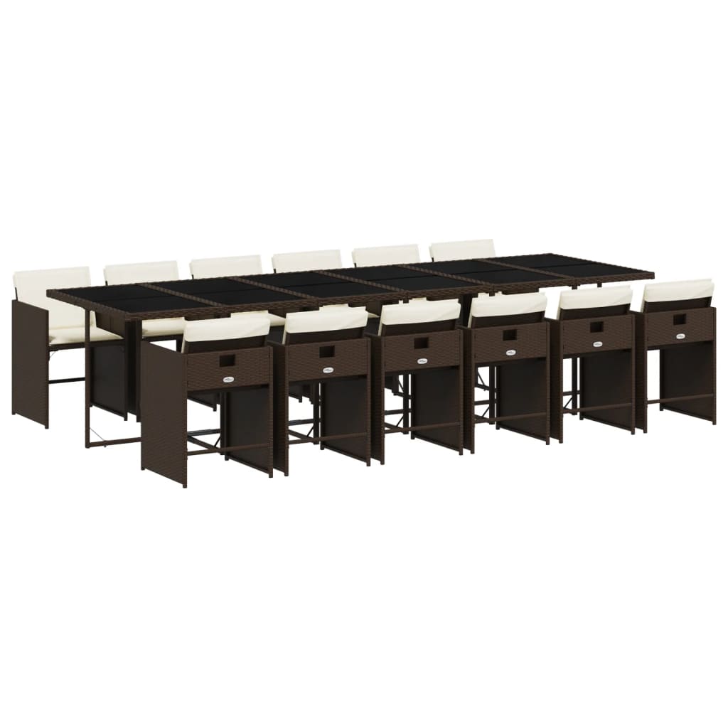 Set da Pranzo da Giardino 13pz con Cuscini Marrone Polyrattan - homemem39