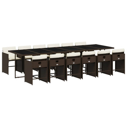 Set da Pranzo da Giardino 13pz con Cuscini Marrone Polyrattan - homemem39