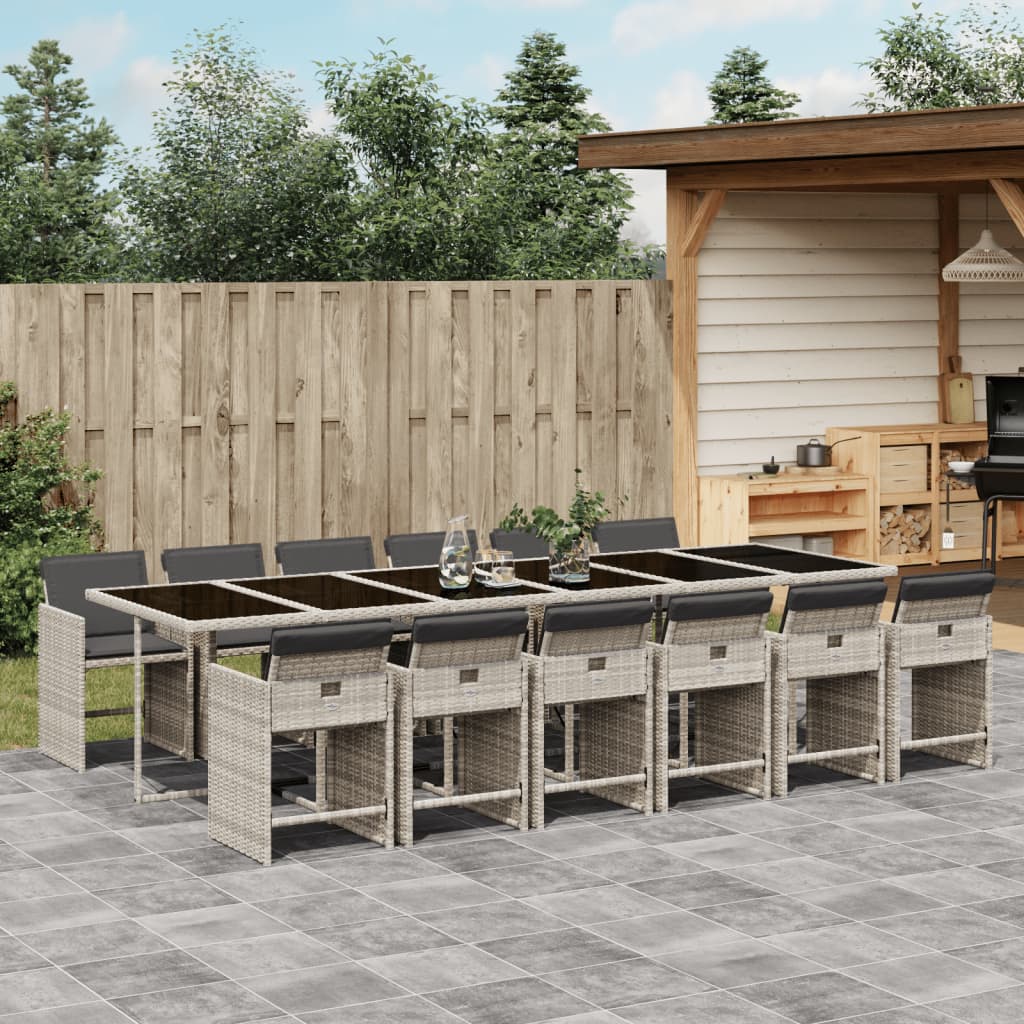 Set da Pranzo da Giardino 13pz con Cuscini Grigio in Polyrattan - homemem39